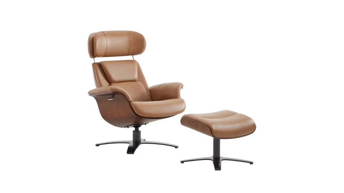 Cadeira giratória reclinável de couro genuíno CHITA