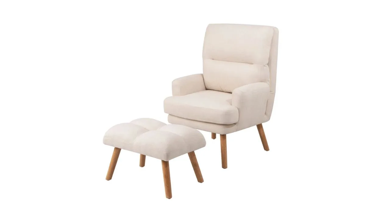 Espreguiçadeira e otomano de veludo tufado largo Corrigan Studio