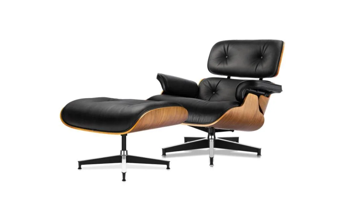 Cadeira de couro moderna Cottinch Lounge com pufe
