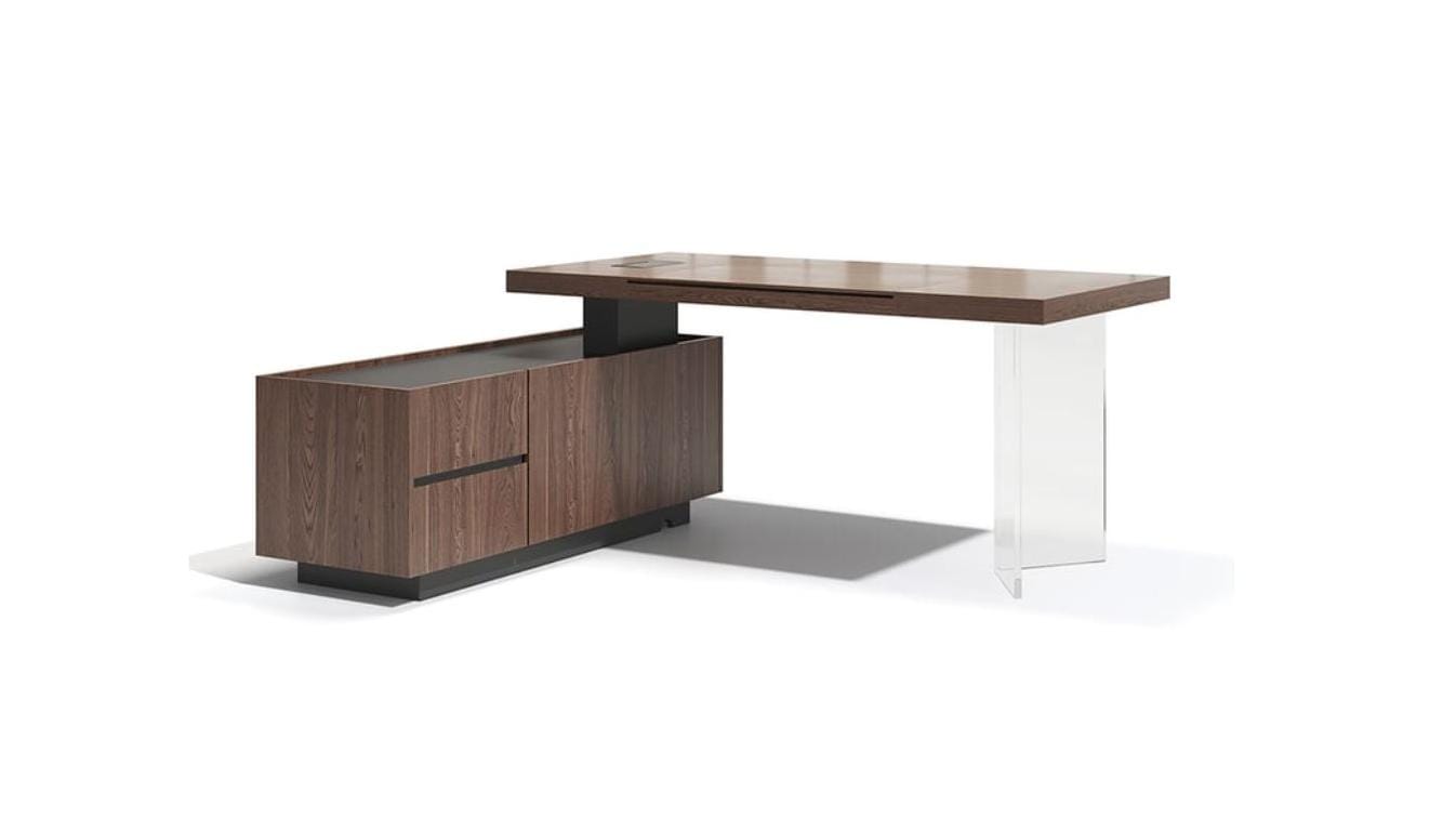 Homary Modern Walnut Standing L-Shape Executive Desk