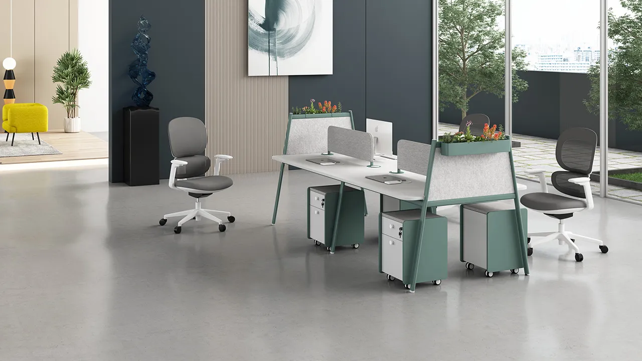 linora 4 person workstation and budding chair