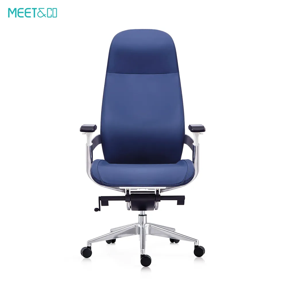 meetco ergonomic leather chair dark blue front