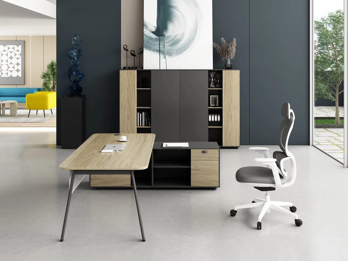 Gráfico de cena de mesa executiva em forma de L Linora B One