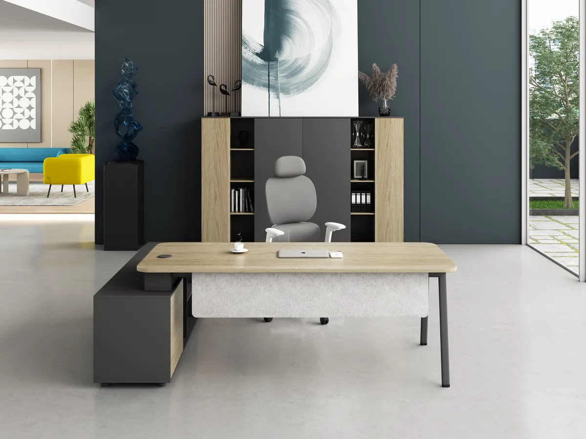 Gráfico de cena dois da mesa executiva em forma de L Linora B