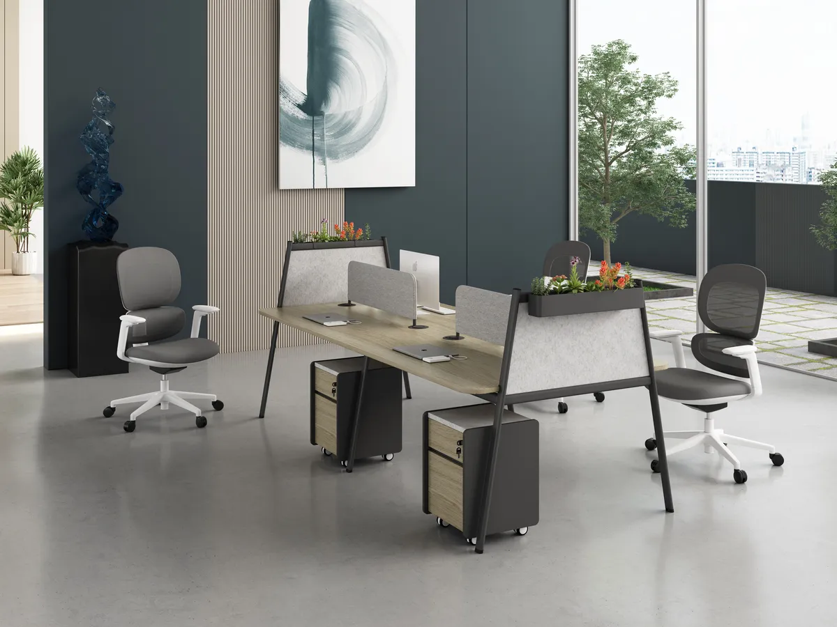 Linora B Workstation Desk with Plant Shelf Scene Image One
