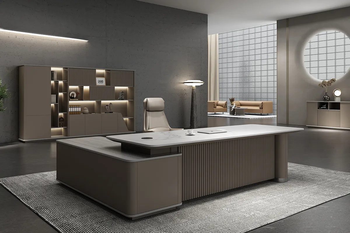 Imagem da cena dois da mesa executiva em formato de L BOAO B