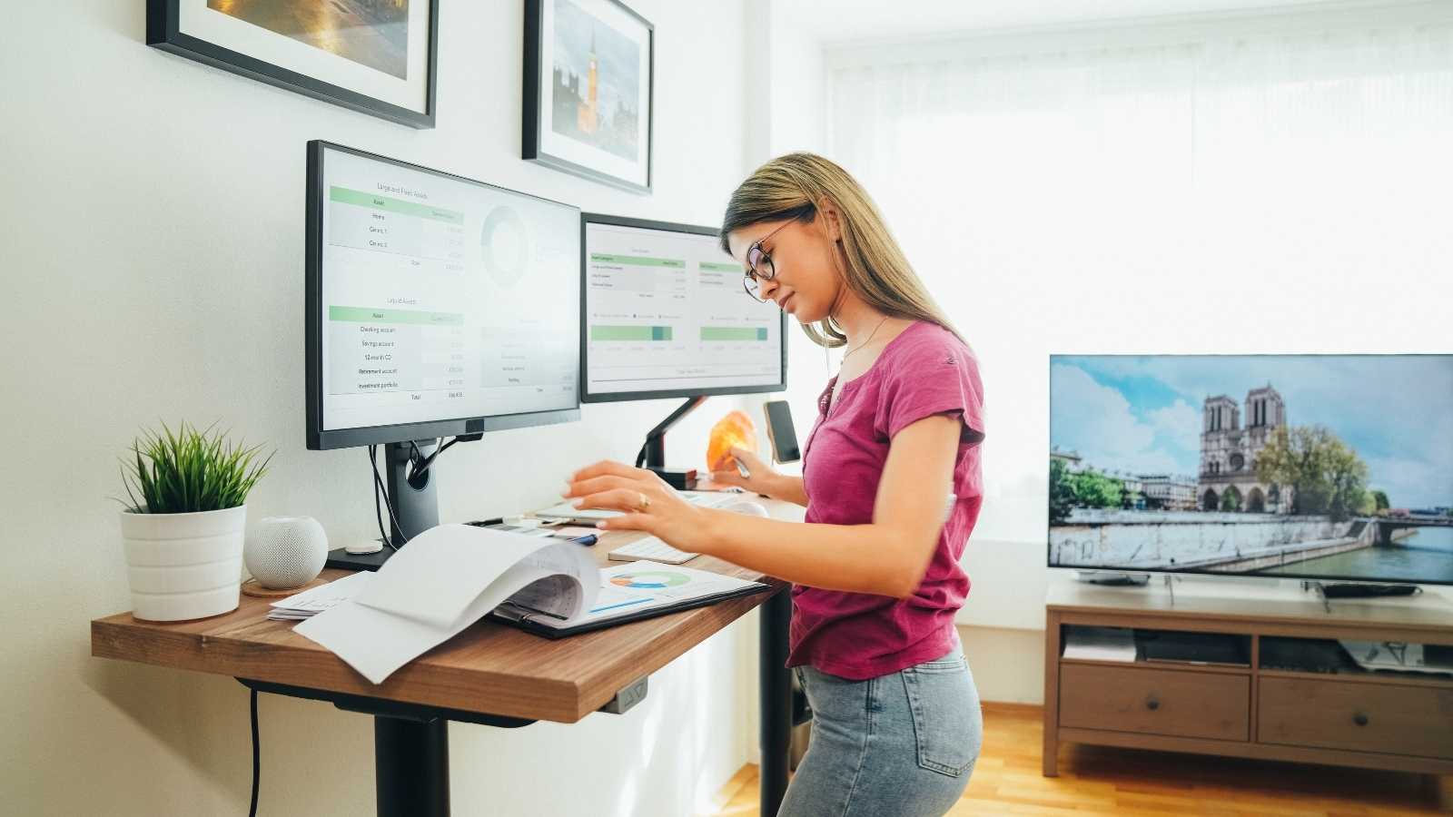 woman working at a standing desk