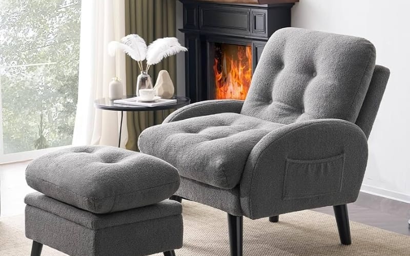Fabric Reclining Sofa Chair with Ottoman