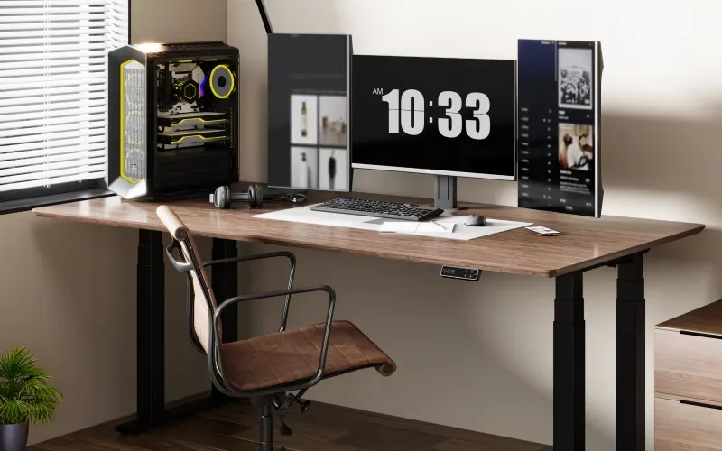 Mesa de altura ajustável FlexiSpot E7 com prateleiras adicionais