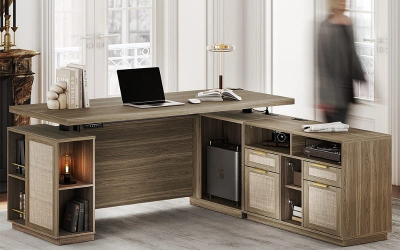 HUANUO Executive Standing Desk with Cabinet Storage