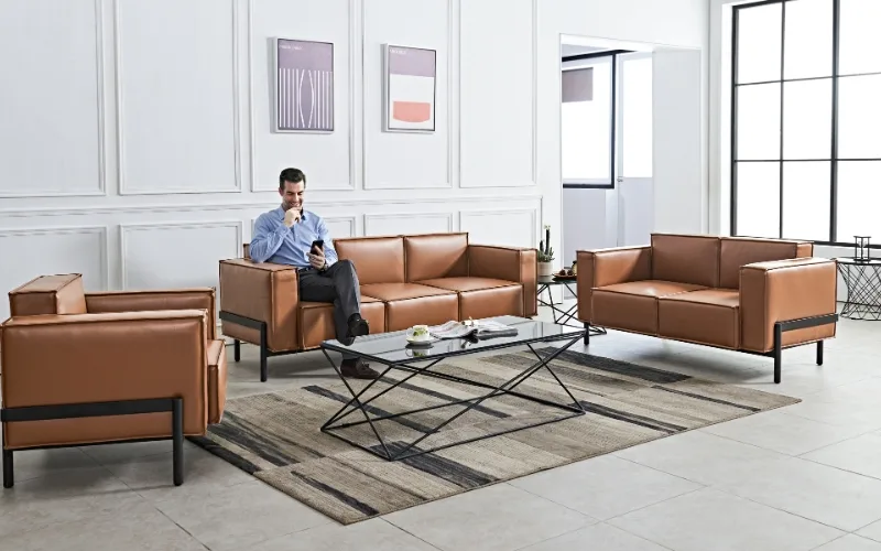 Sofá modular seccional em couro rosa