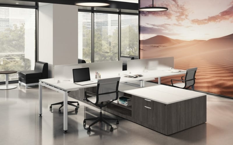 4‑Person Workstation Desk with Lateral Storage
