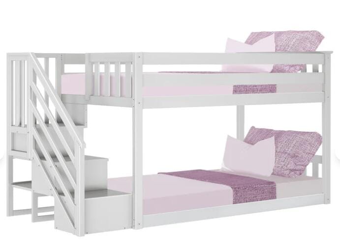 Max & Lily Twin Over Twin Low Bunk Bed with Stairs