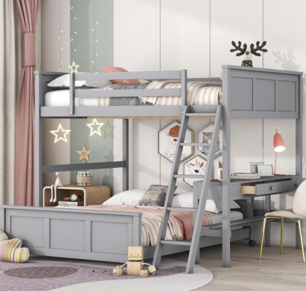 VilroCaz Full Over Full Bunk Bed with Desk