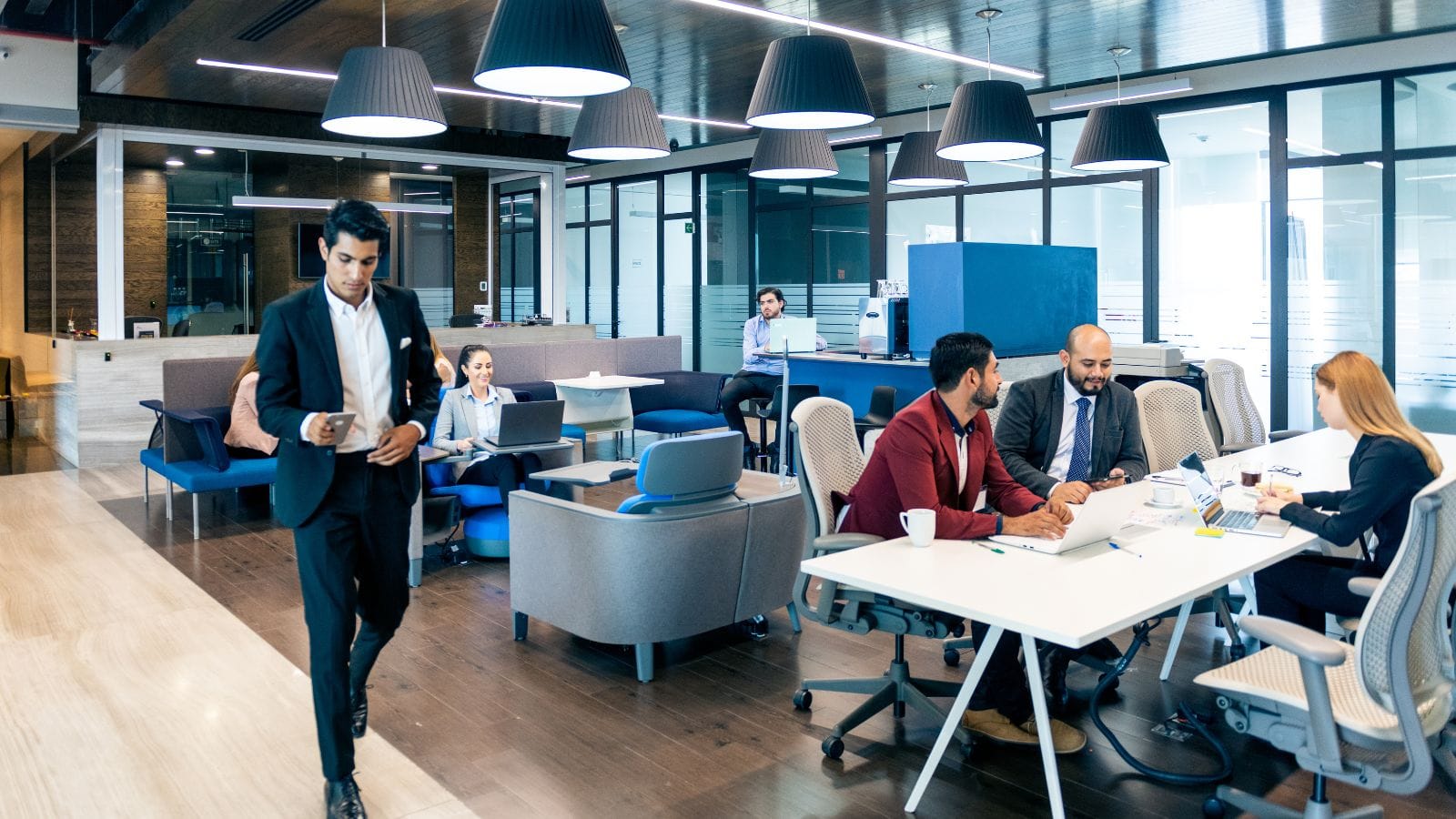 people working modern office space