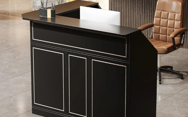 Tribesigns L-Shaped Reception Desk with Shelves