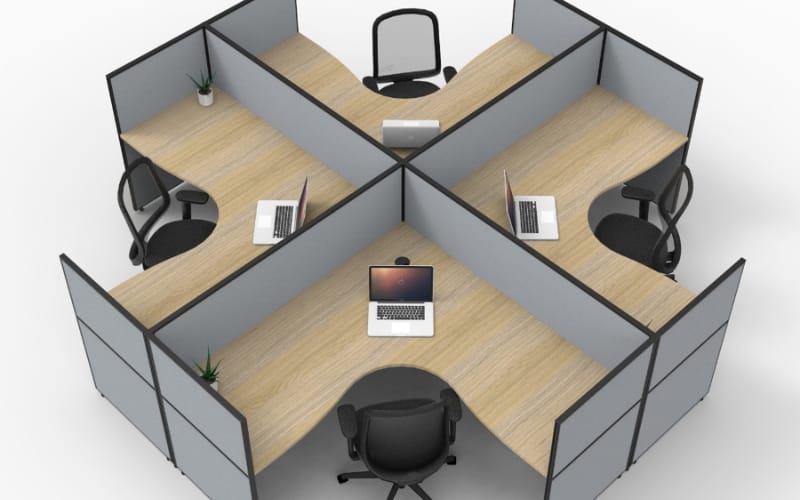 Workstation for Four with Pinnable Screens