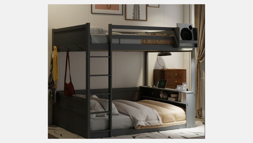 Merax Wooden Bunk Bed with Built-in Shelves