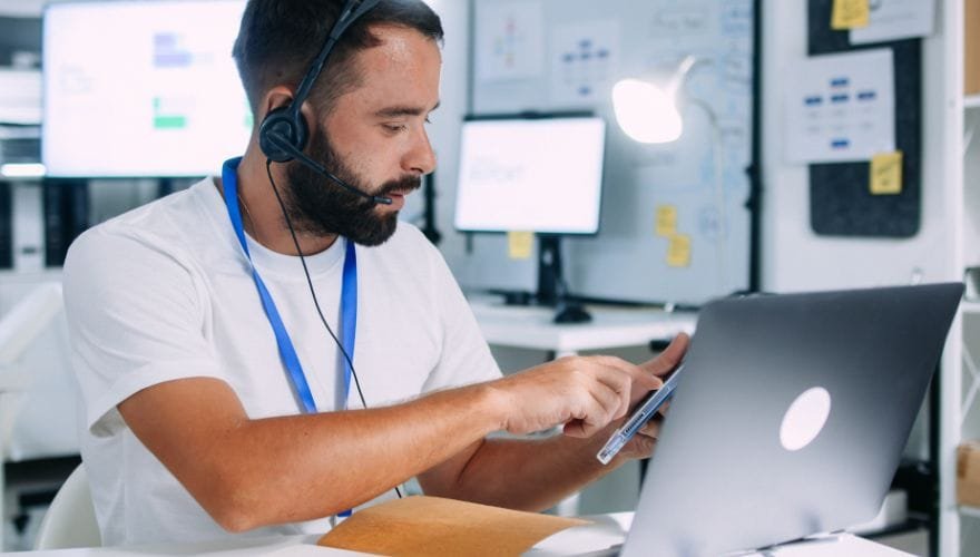 man working in call center