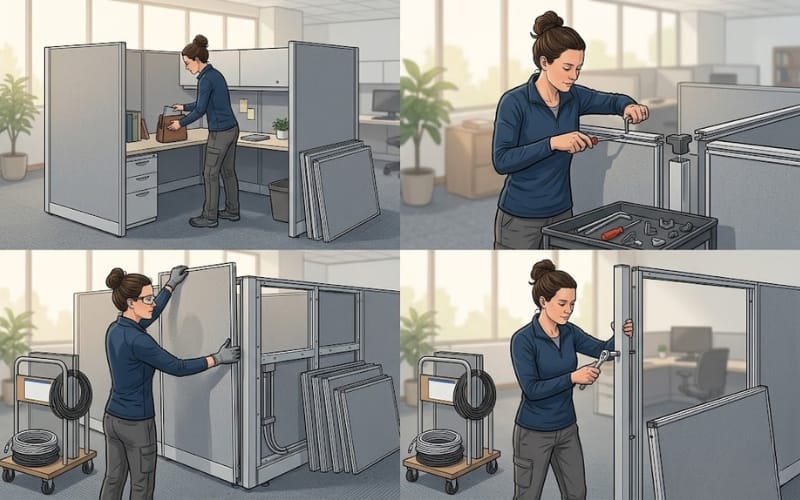 The Process Of Taking Apart Cubicle Walls