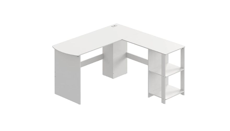 SHW L-Shaped Home Office Wooden Corner Desk White