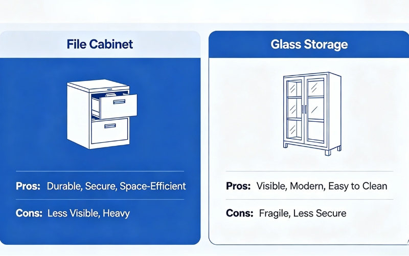 File Cabinet vs Glass Storage Pros and Cons