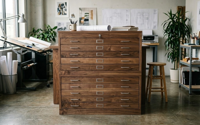 Wooden Flat File Cabinet