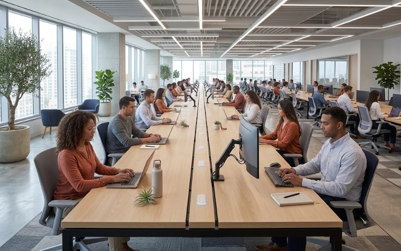 Linear bench desks
