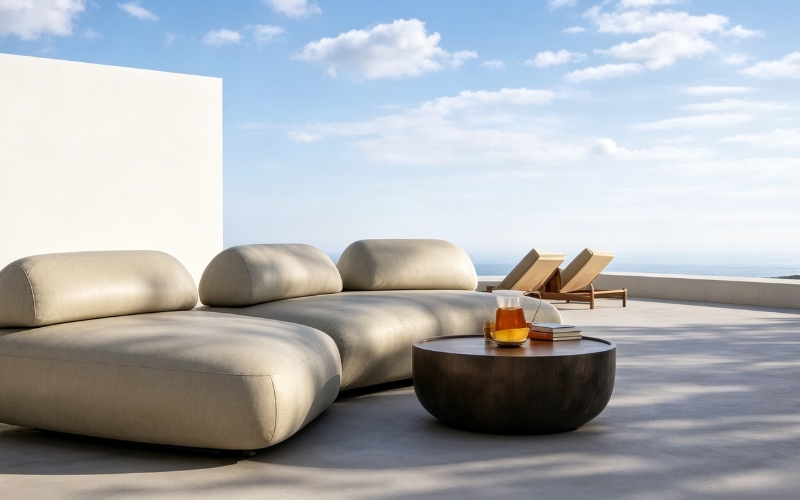Ultraleather‘s Summit Collection, shown here in Raw Cashew, is suitable for outdoor use