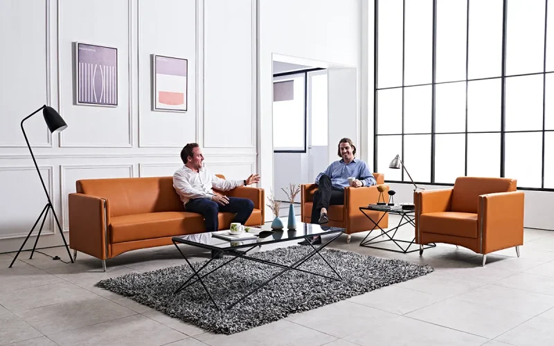 Modern Office Leather Sofa Set Scene Image 1