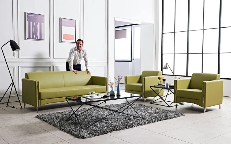 Modern Office Leather Sofa Set Scene Image 2