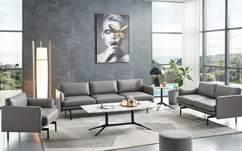 Rose Leather Sofa Set Scene Image 1