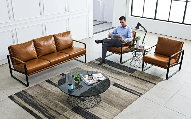 Rose Office Leather Sofa Scene Image 3